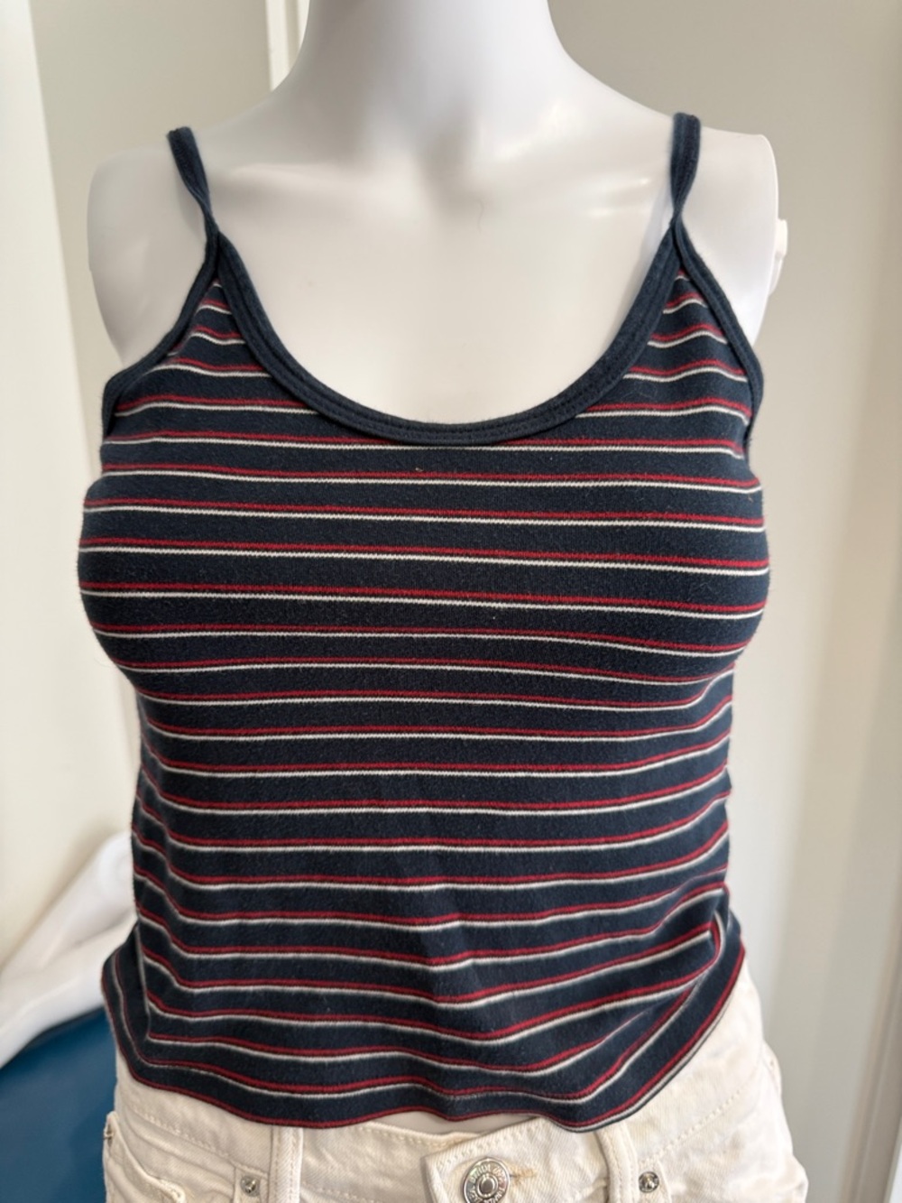 Brandy Melville Navy Ribbed Tank with Red & White Stripes